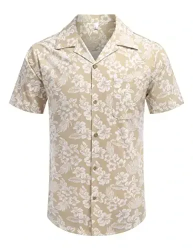 COOFANDY Mens Hawaiian Shirt Short Sleeve Buttoon Down Shirts Casual Tropical Floral Summer Linen Shirts - 2