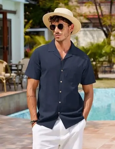 COOFANDY Mens Hawaiian Shirt Short Sleeve Buttoon Down Shirts Casual Tropical Floral Summer Linen Shirts - 4