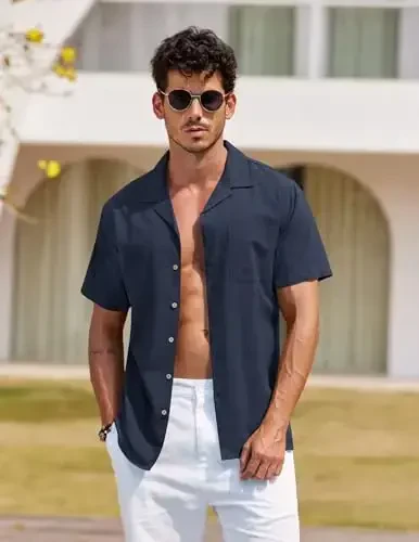 COOFANDY Mens Hawaiian Shirt Short Sleeve Buttoon Down Shirts Casual Tropical Floral Summer Linen Shirts - 3