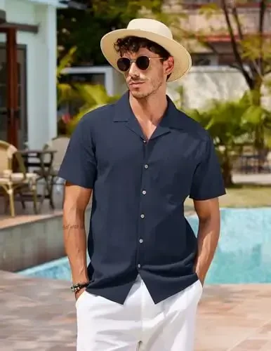 COOFANDY Mens Hawaiian Shirt Short Sleeve Buttoon Down Shirts Casual Tropical Floral Summer Linen Shirts - 4