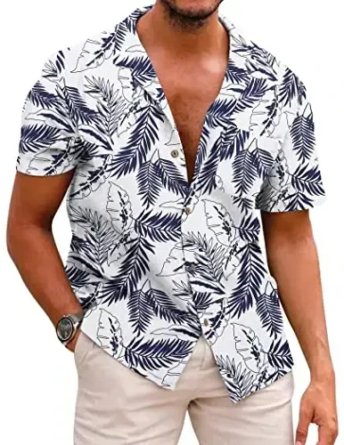 COOFANDY Mens Hawaiian Shirt Short Sleeve Buttoon Down Shirts Casual Tropical Floral Summer Linen Shirts - 1