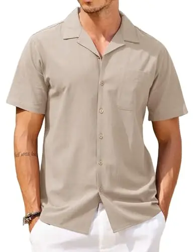 COOFANDY Mens Hawaiian Shirt Short Sleeve Buttoon Down Shirts Casual Tropical Floral Summer Linen Shirts 