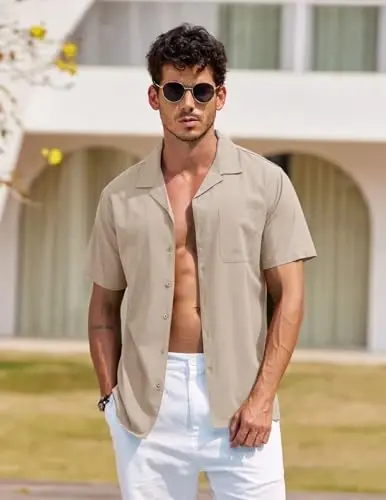 COOFANDY Mens Hawaiian Shirt Short Sleeve Buttoon Down Shirts Casual Tropical Floral Summer Linen Shirts - 2