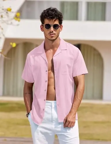 COOFANDY Mens Hawaiian Shirt Short Sleeve Buttoon Down Shirts Casual Tropical Floral Summer Linen Shirts - COOFANDY (1)