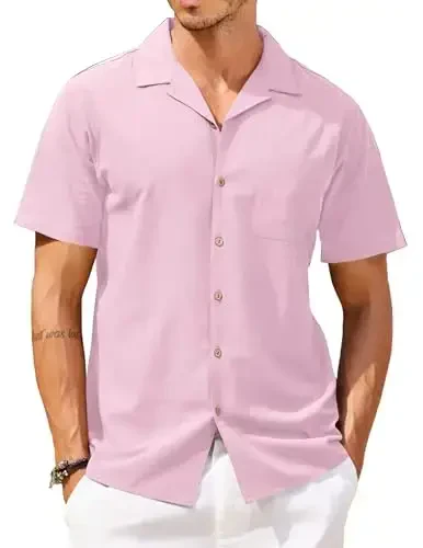 COOFANDY Mens Hawaiian Shirt Short Sleeve Buttoon Down Shirts Casual Tropical Floral Summer Linen Shirts - 1
