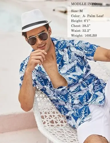 COOFANDY Mens Hawaiian Shirt Short Sleeve Buttoon Down Shirts Casual Tropical Floral Summer Linen Shirts - 3