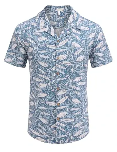 COOFANDY Mens Hawaiian Shirt Short Sleeve Buttoon Down Shirts Casual Tropical Floral Summer Linen Shirts - COOFANDY (1)