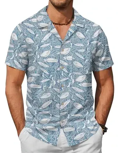 COOFANDY Mens Hawaiian Shirt Short Sleeve Buttoon Down Shirts Casual Tropical Floral Summer Linen Shirts - COOFANDY