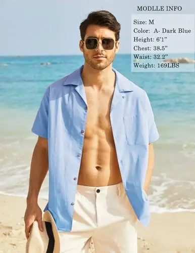 COOFANDY Mens Hawaiian Shirt Short Sleeve Buttoon Down Shirts Casual Tropical Floral Summer Linen Shirts - COOFANDY (1)