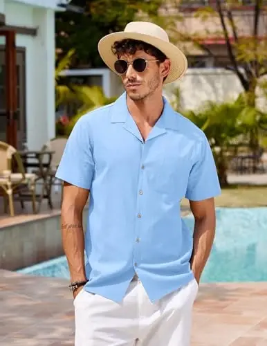 COOFANDY Mens Hawaiian Shirt Short Sleeve Buttoon Down Shirts Casual Tropical Floral Summer Linen Shirts - 3