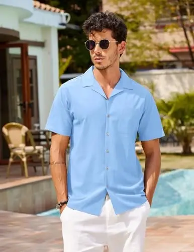 COOFANDY Mens Hawaiian Shirt Short Sleeve Buttoon Down Shirts Casual Tropical Floral Summer Linen Shirts - 4