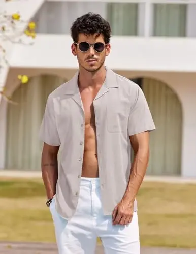 COOFANDY Mens Hawaiian Shirt Short Sleeve Buttoon Down Shirts Casual Tropical Floral Summer Linen Shirts - 2