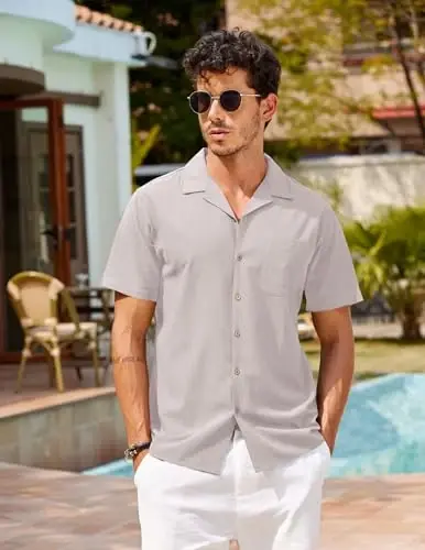 COOFANDY Mens Hawaiian Shirt Short Sleeve Buttoon Down Shirts Casual Tropical Floral Summer Linen Shirts - 3