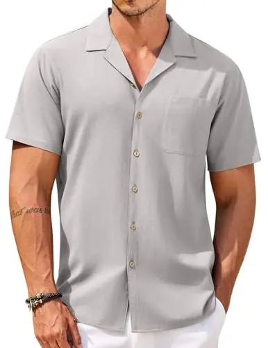 COOFANDY Mens Hawaiian Shirt Short Sleeve Buttoon Down Shirts Casual Tropical Floral Summer Linen Shirts - MODAZONE
