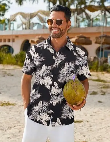 COOFANDY Mens Hawaiian Shirt Short Sleeve Button Down Shirts Tropical Floral Summer Beach Shirts - COOFANDY (1)