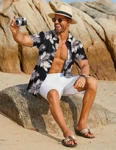 COOFANDY Mens Hawaiian Shirt Short Sleeve Button Down Shirts Tropical Floral Summer Beach Shirts - 3