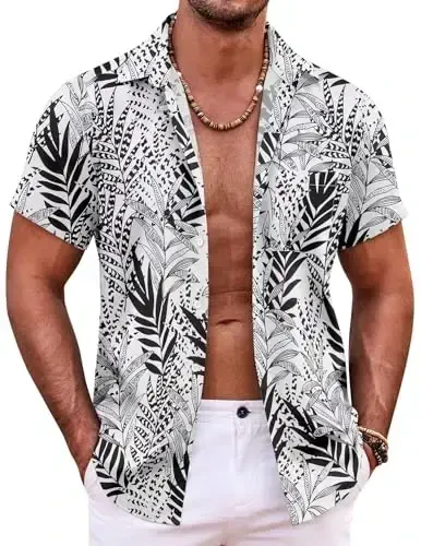 COOFANDY Mens Hawaiian Shirt Short Sleeve Button Down Shirts Tropical Summer Beach Shirts Casual Floral Aloha Shirts 