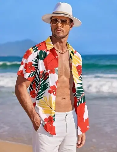 COOFANDY Mens Hawaiian Shirt Short Sleeve Button Down Shirts Tropical Summer Beach Shirts Casual Floral Aloha Shirts - 2