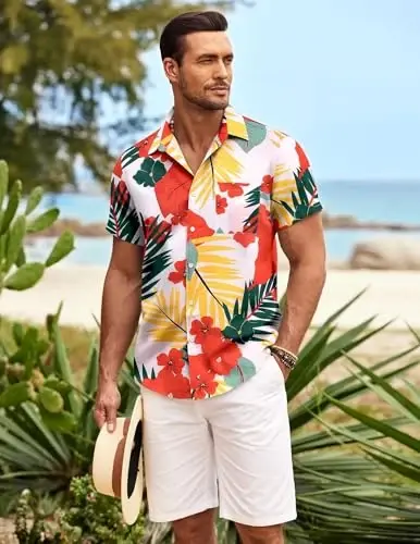 COOFANDY Mens Hawaiian Shirt Short Sleeve Button Down Shirts Tropical Summer Beach Shirts Casual Floral Aloha Shirts - 3