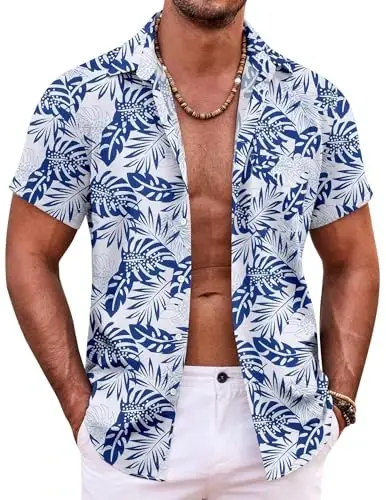COOFANDY Mens Hawaiian Shirt Short Sleeve Button Down Shirts Tropical Summer Beach Shirts Casual Floral Aloha Shirts 