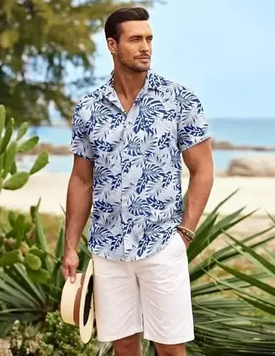 COOFANDY Mens Hawaiian Shirt Short Sleeve Button Down Shirts Tropical Summer Beach Shirts Casual Floral Aloha Shirts - 3