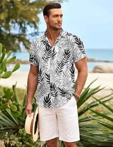 COOFANDY Mens Hawaiian Shirt Short Sleeve Button Down Shirts Tropical Summer Beach Shirts Casual Floral Aloha Shirts - COOFANDY (1)