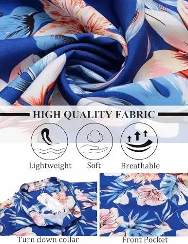 COOFANDY Mens Hawaiian Shirt Short Sleeve Button Down Shirts Tropical Summer Beach Shirts Casual Floral Aloha Shirts - 5