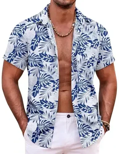 COOFANDY Mens Hawaiian Shirt Short Sleeve Button Down Shirts Tropical Summer Beach Shirts Casual Floral Aloha Shirts 