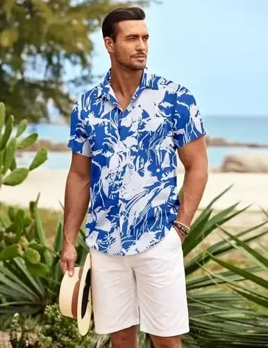 COOFANDY Mens Hawaiian Shirt Short Sleeve Button Down Shirts Tropical Summer Beach Shirts Casual Floral Aloha Shirts - 3
