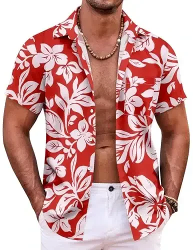 COOFANDY Mens Hawaiian Shirt Short Sleeve Button Down Shirts Tropical Summer Beach Shirts Casual Floral Aloha Shirts - 1
