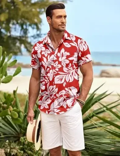 COOFANDY Mens Hawaiian Shirt Short Sleeve Button Down Shirts Tropical Summer Beach Shirts Casual Floral Aloha Shirts - 2