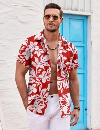 COOFANDY Mens Hawaiian Shirt Short Sleeve Button Down Shirts Tropical Summer Beach Shirts Casual Floral Aloha Shirts - 3