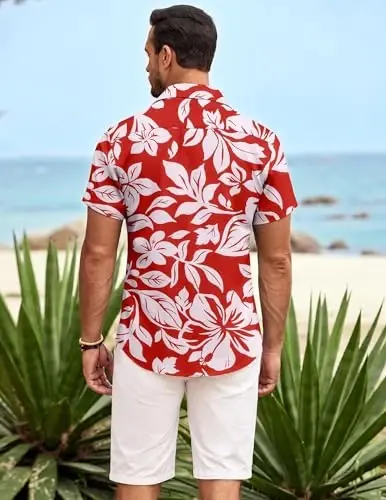 COOFANDY Mens Hawaiian Shirt Short Sleeve Button Down Shirts Tropical Summer Beach Shirts Casual Floral Aloha Shirts - 4