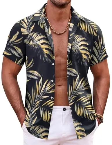 COOFANDY Mens Hawaiian Shirt Short Sleeve Button Down Shirts Tropical Summer Beach Shirts Casual Floral Aloha Shirts - 1