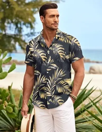 COOFANDY Mens Hawaiian Shirt Short Sleeve Button Down Shirts Tropical Summer Beach Shirts Casual Floral Aloha Shirts - 4