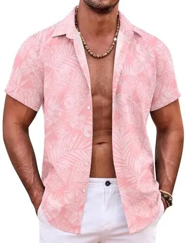 COOFANDY Erkek Hawaii Gömleği Kısa Kollu Düğmeli Gömlekler Tropikal Yaz Plaj Gömlekleri Günlük Çiçekli Aloha Gömlekleri - COOFANDY