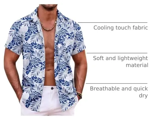 COOFANDY Erkek Hawaii Gömleği Kısa Kollu Düğmeli Gömlekler Tropikal Yaz Plaj Gömlekleri Günlük Çiçekli Aloha Gömlekleri - 4