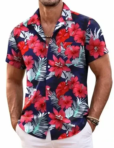 COOFANDY Mens Hawaiian Shirt Short Sleeve Button Down Shirts Tropical Summer Beach Shirts Casual Floral Aloha Shirts 