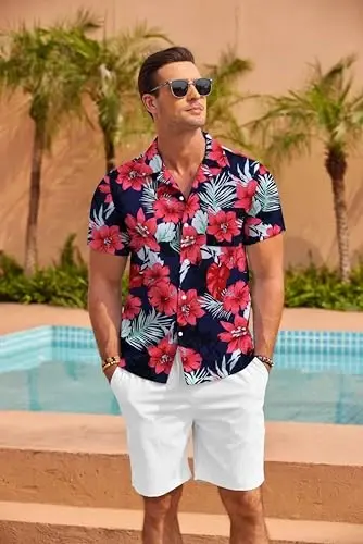 COOFANDY Mens Hawaiian Shirt Short Sleeve Button Down Shirts Tropical Summer Beach Shirts Casual Floral Aloha Shirts - 2