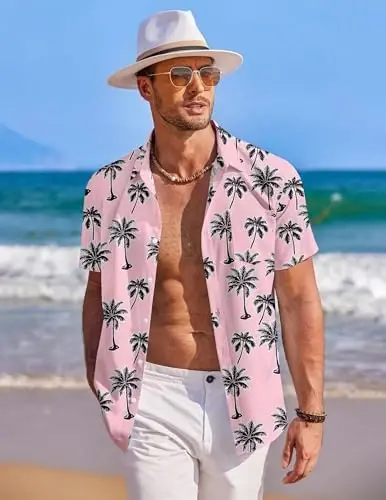 COOFANDY Mens Hawaiian Shirt Short Sleeve Button Down Shirts Tropical Summer Beach Shirts Casual Floral Aloha Shirts - 9