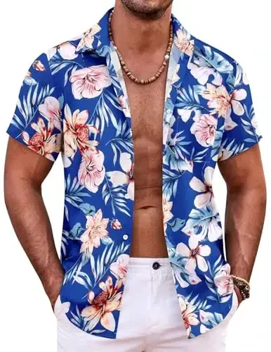 COOFANDY Mens Hawaiian Shirt Short Sleeve Button Down Shirts Tropical Summer Beach Shirts Casual Floral Aloha Shirts - COOFANDY