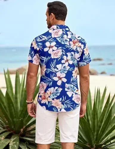 COOFANDY Mens Hawaiian Shirt Short Sleeve Button Down Shirts Tropical Summer Beach Shirts Casual Floral Aloha Shirts - 4