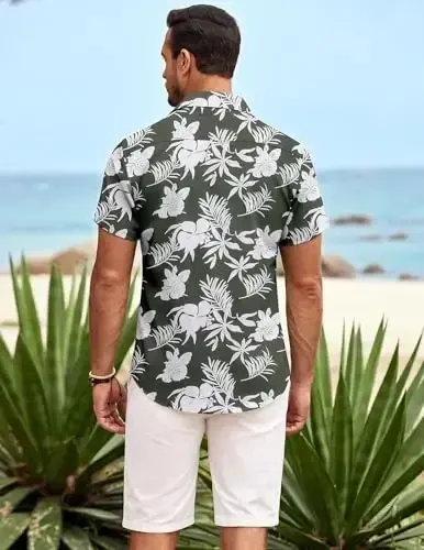 COOFANDY Mens Hawaiian Shirt Short Sleeve Button Down Shirts Tropical Summer Beach Shirts Casual Floral Aloha Shirts - 4