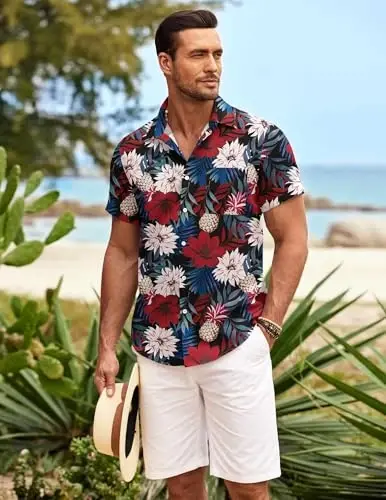 COOFANDY Mens Hawaiian Shirt Short Sleeve Button Down Shirts Tropical Summer Beach Shirts Casual Floral Aloha Shirts - 4