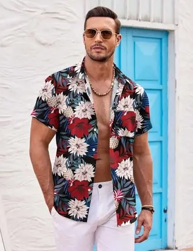 COOFANDY Mens Hawaiian Shirt Short Sleeve Button Down Shirts Tropical Summer Beach Shirts Casual Floral Aloha Shirts - 5