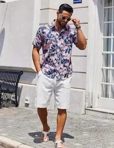 COOFANDY Mens Hawaiian Shirts Short Sleeve Casual Button Down Tropical Beach Shirt - 6