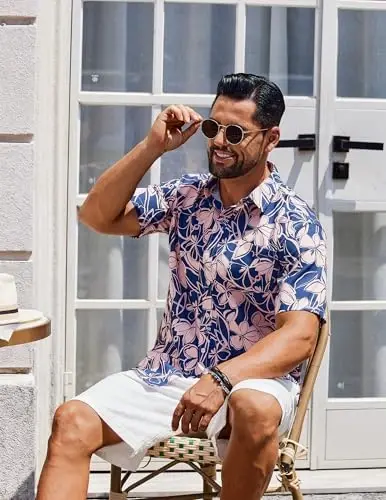 COOFANDY Mens Hawaiian Shirts Short Sleeve Casual Button Down Tropical Beach Shirt - 4