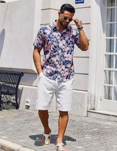 COOFANDY Mens Hawaiian Shirts Short Sleeve Casual Button Down Tropical Beach Shirt - 6