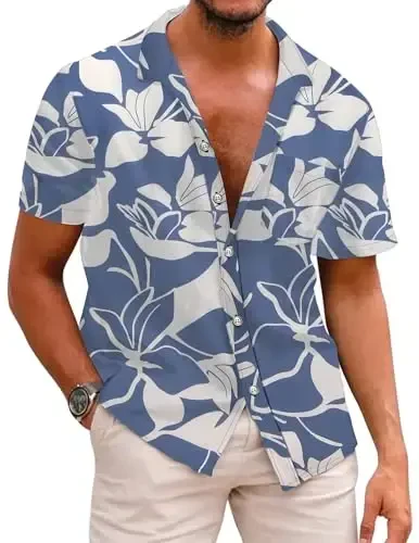 COOFANDY Mens Hawaiian Shirts Short Sleeve Casual Button Down Tropical Beach Shirt 