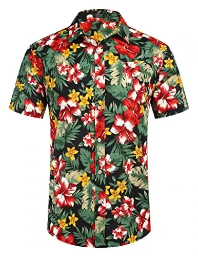COOFANDY Mens Hawaiian Shirts Short Sleeve Casual Button Down Tropical Beach Shirt - 4